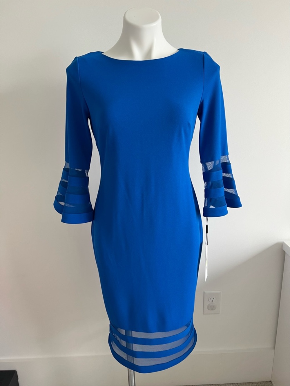 Calvin Klein NEW Blue Bell Sleeve Sheath Dress with Sheer Inserts 4